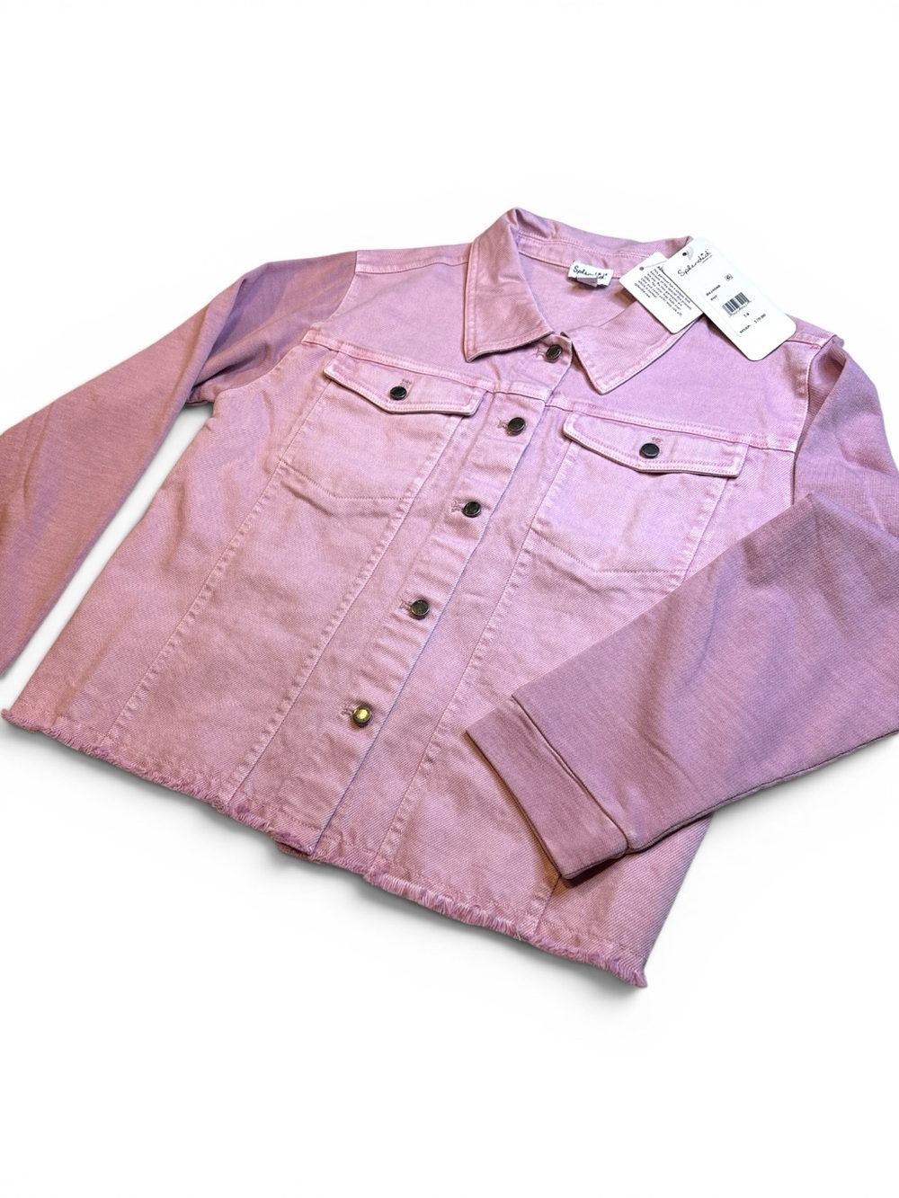 Splendid Pink Denim Jacket Girls Size 14 Raw Hem NWT - Picture 3 of 6